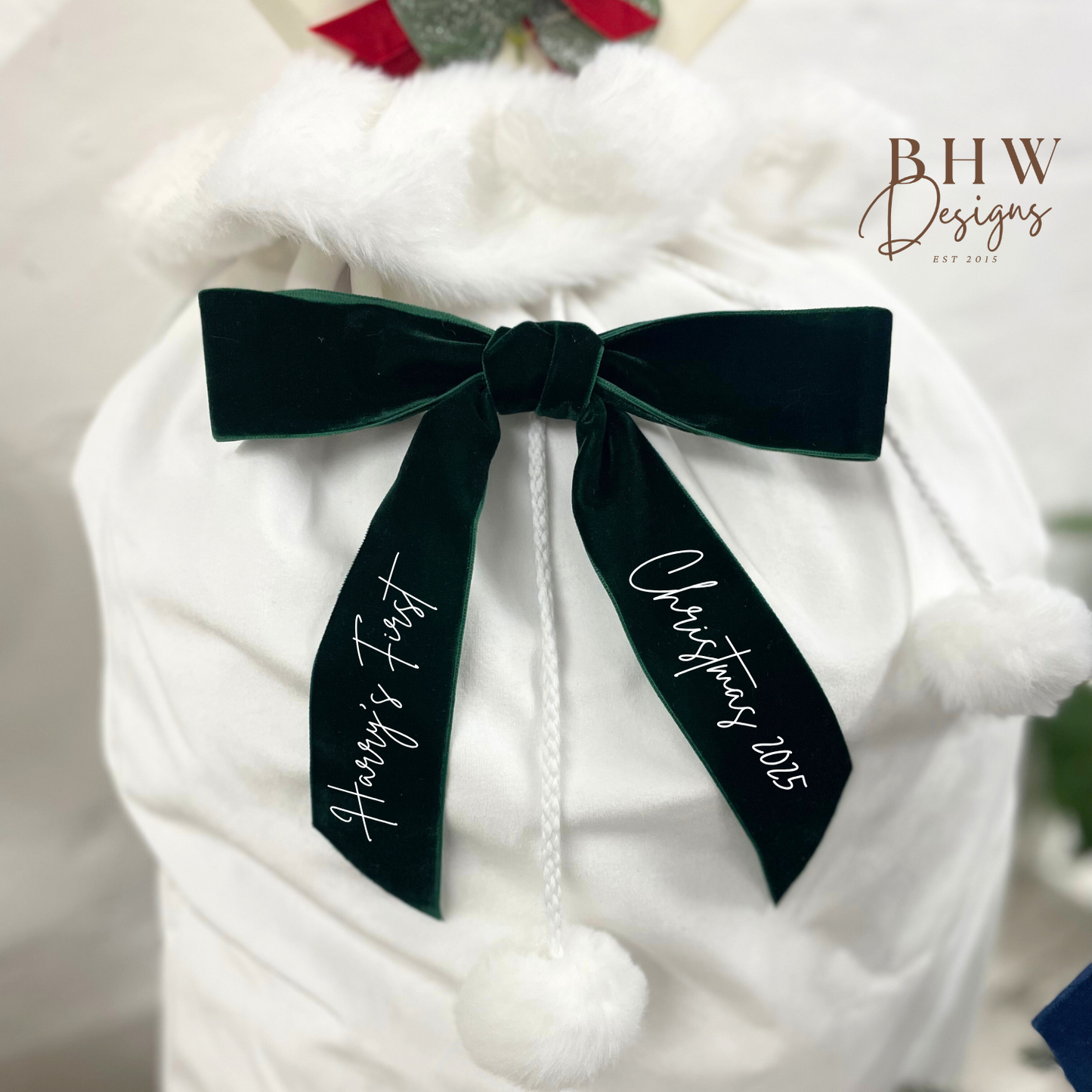 Velvet First Christmas Bow - Green