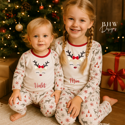 Personalised Girl Reindeer Pyjamas