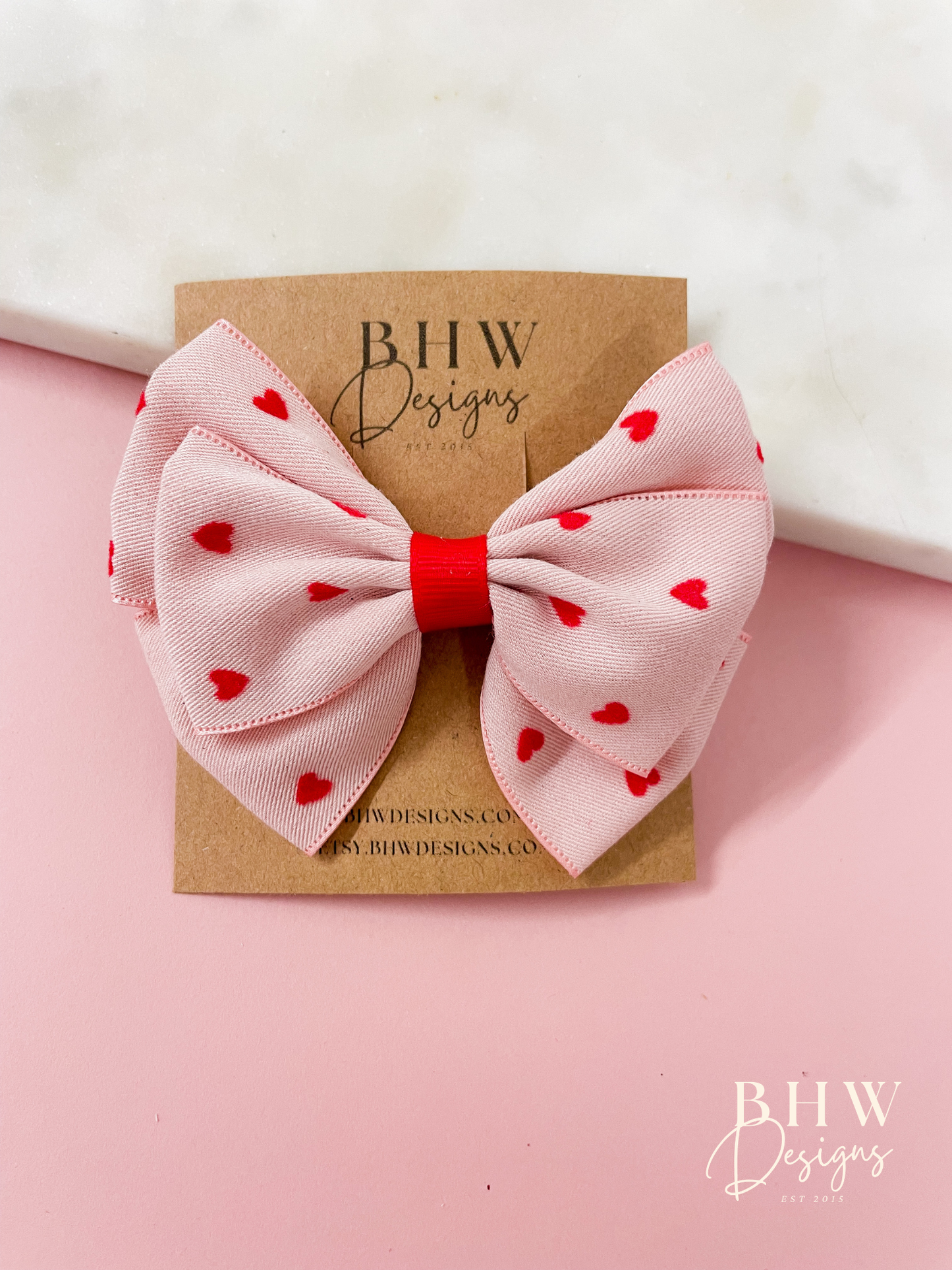 Pink Heart Hair Bow