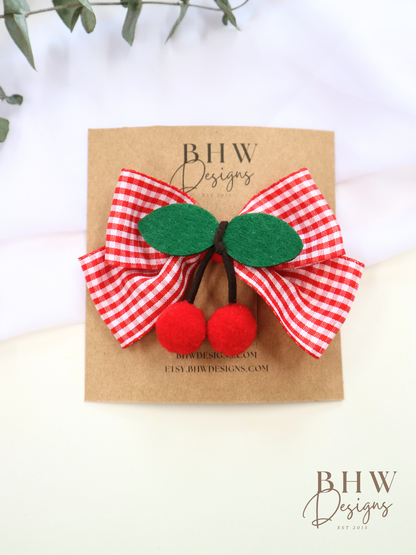 Cherry Gingham Hair Bow