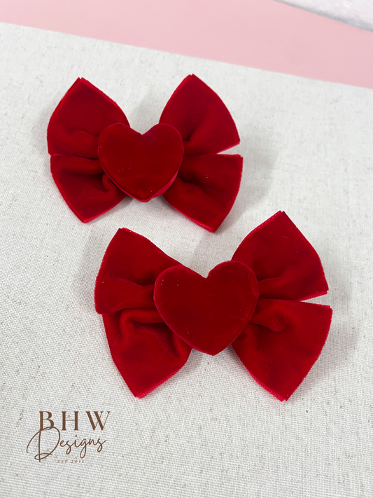 Red Velvet Heart Hair Bow