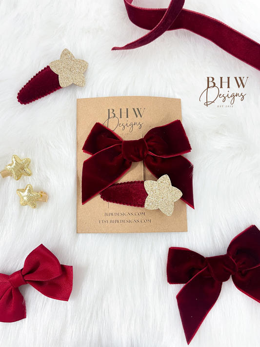 Red Velvet Hair Bow Set
