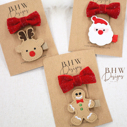 Gingerbread man Clip & Red Bow Set