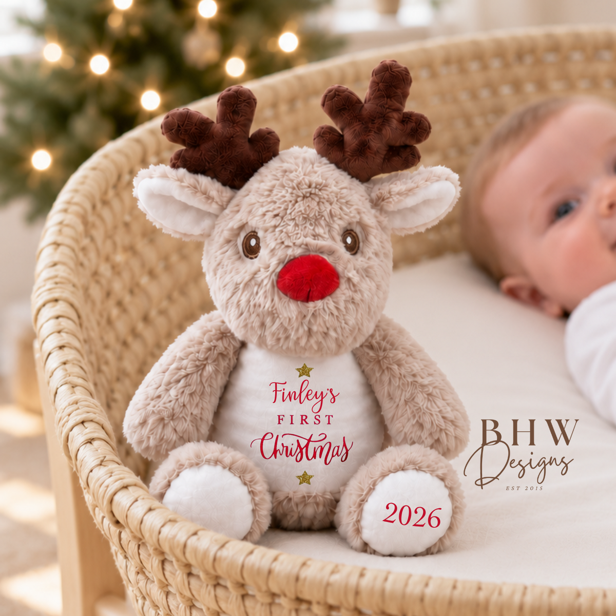 Personalised First Christmas Mini Reindeer Soft Toy