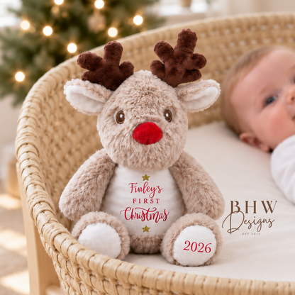 Personalised First Christmas Mini Reindeer Soft Toy