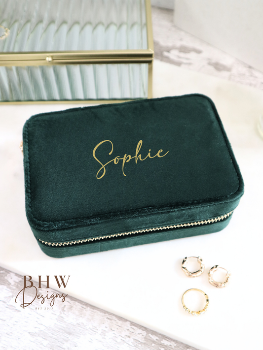 Personalised Velvet Jewellery Case - Emerald
