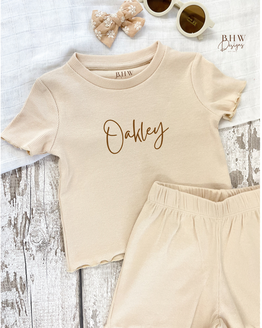 Girl's Ribbed T-shirt and Short Set - Nude