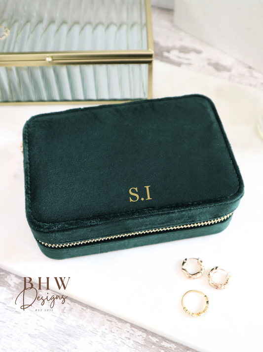 Personalised Velvet Jewellery Case - Emerald