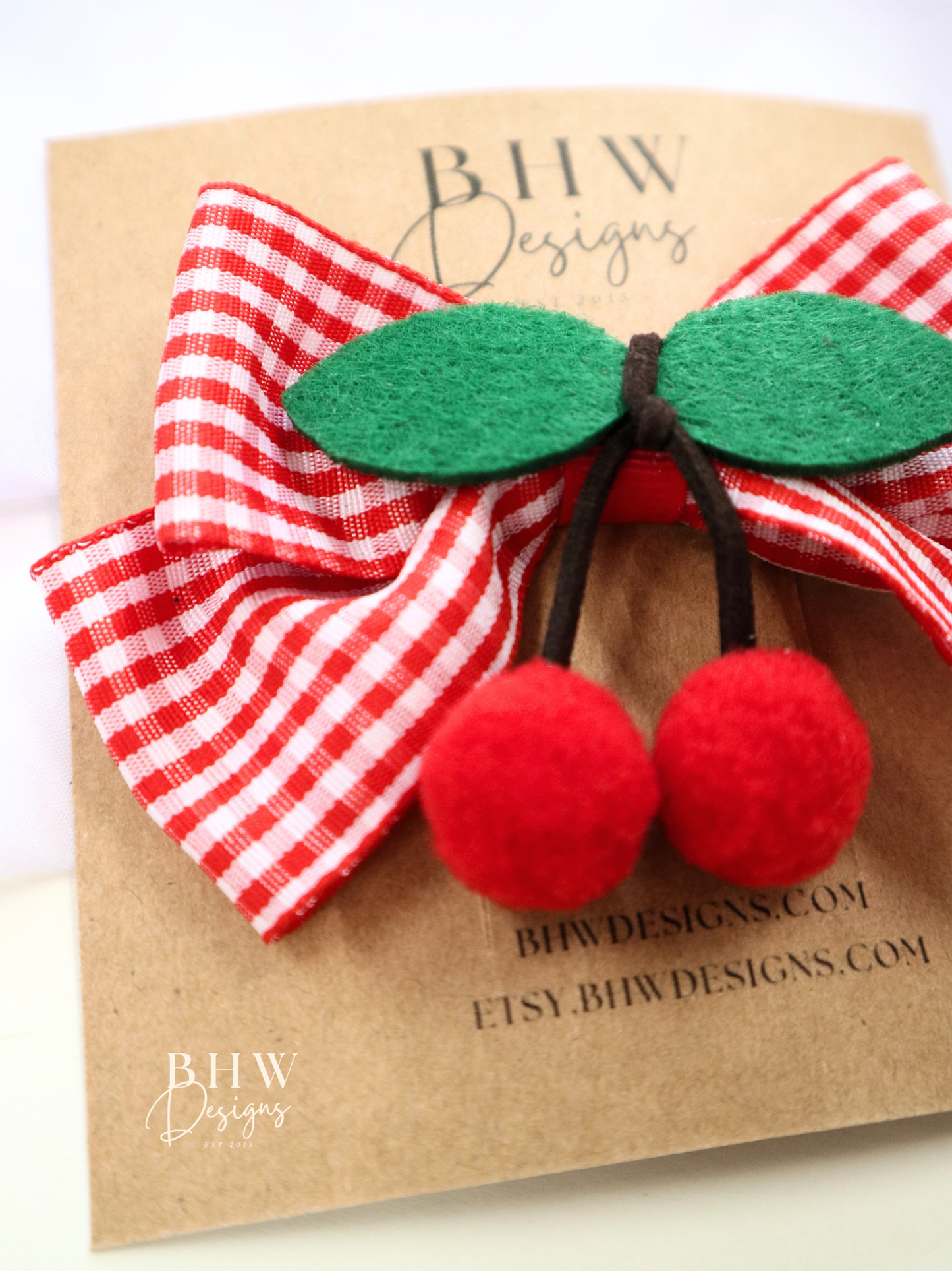 Cherry Gingham Hair Bow