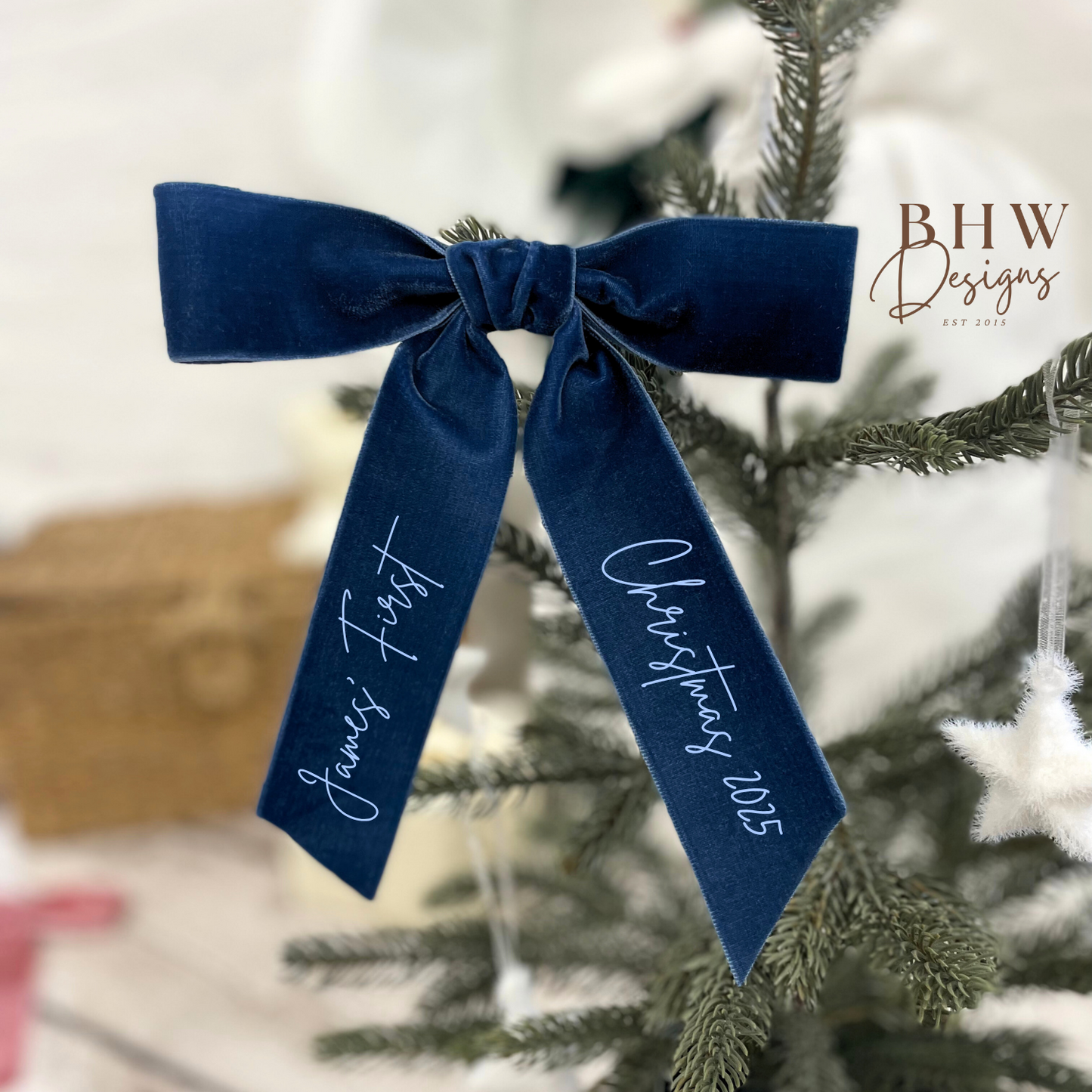Velvet First Christmas Bow - Navy Blue