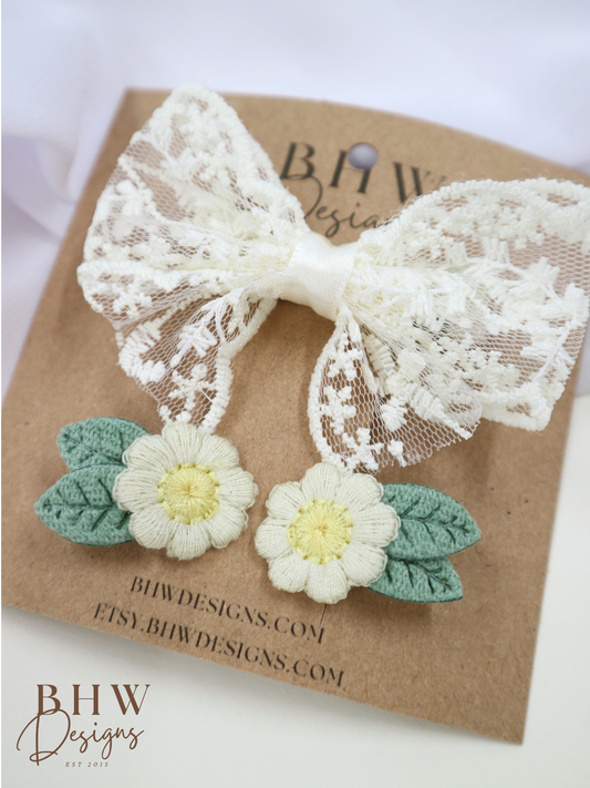 Lace Flower Hair Bow & Clip Set