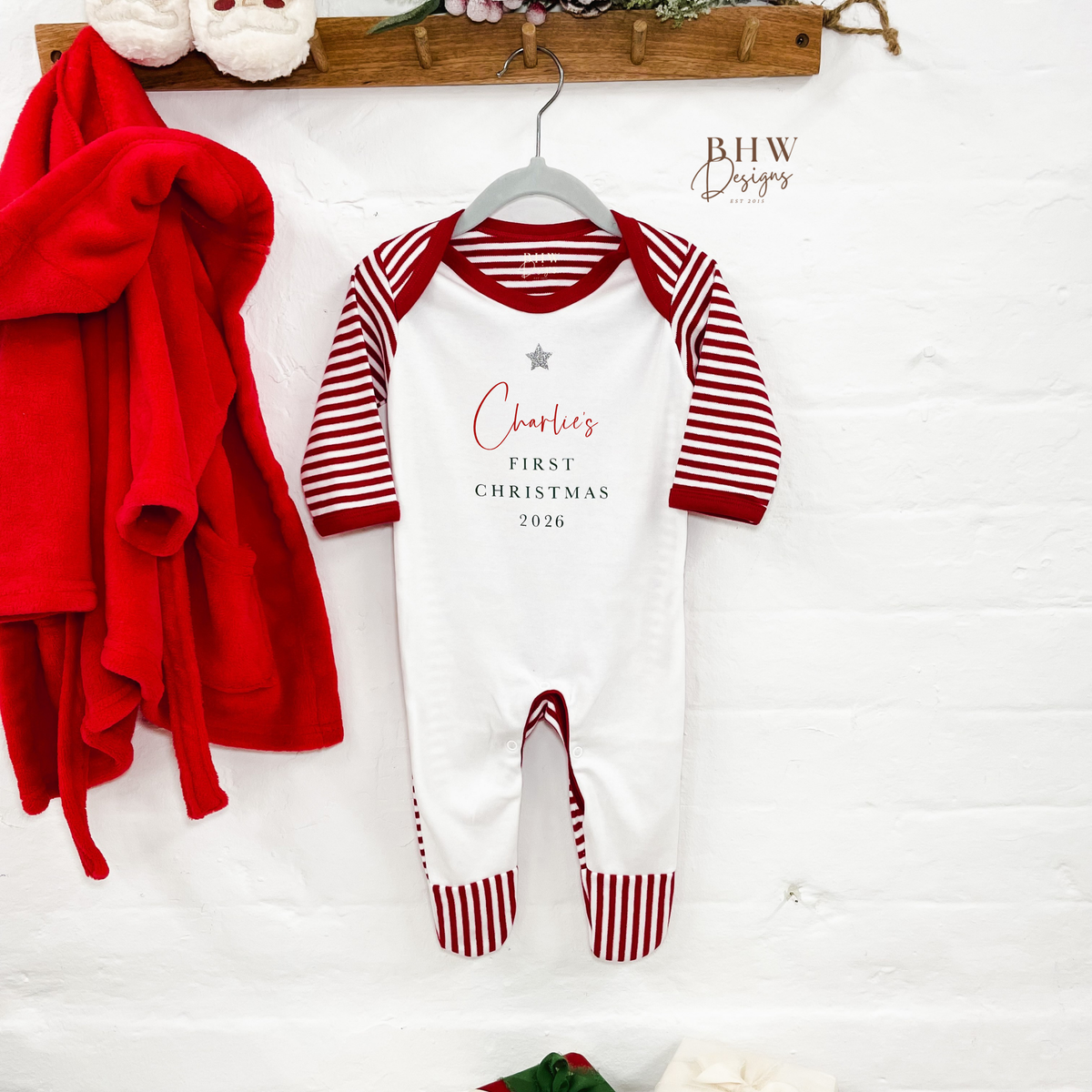 Personalised First Christmas Stripe Bodysuit