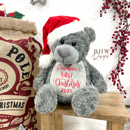 Personalised First Christmas Grey Teddy Bear