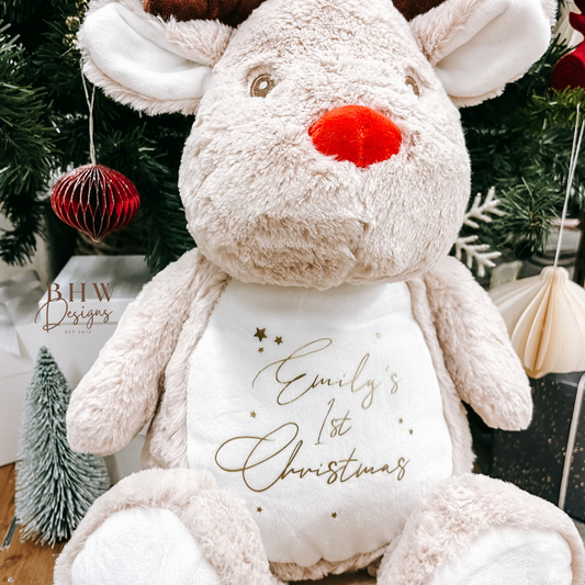 Personalised First Christmas Gold 2025 Reindeer Large Teddy