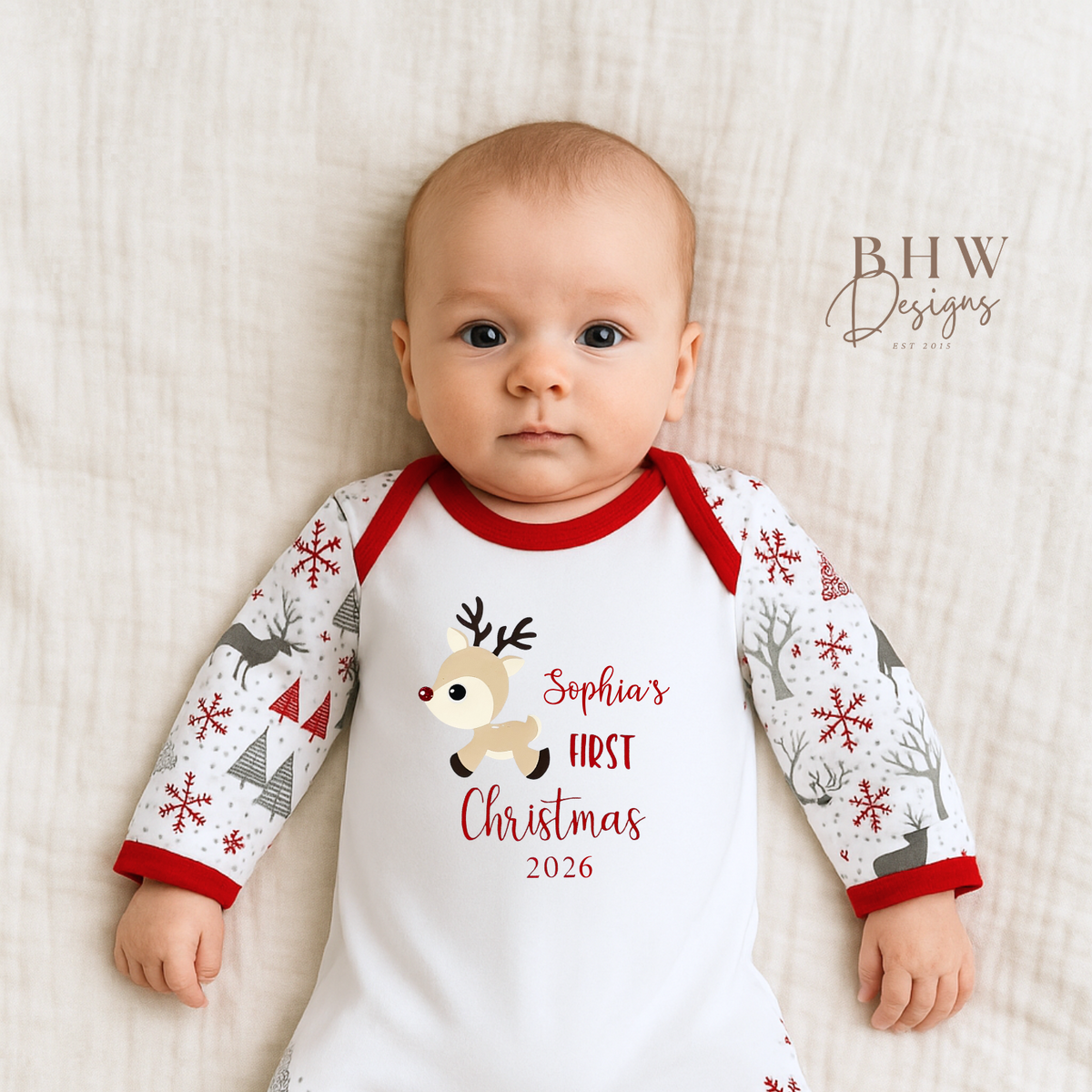 Personalised First Christmas 2026 Reindeer Bodysuit