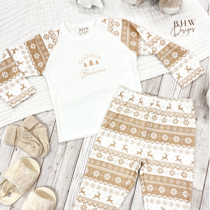 Personalised Beige Fair Isle Pyjamas