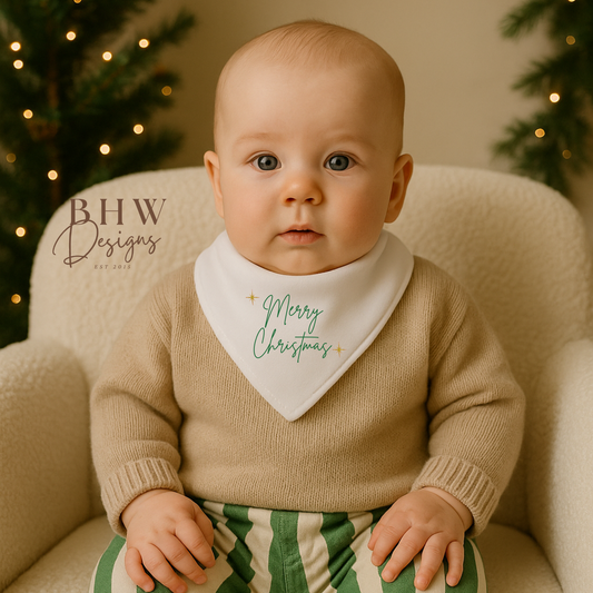 Merry Christmas white Bandana Bib