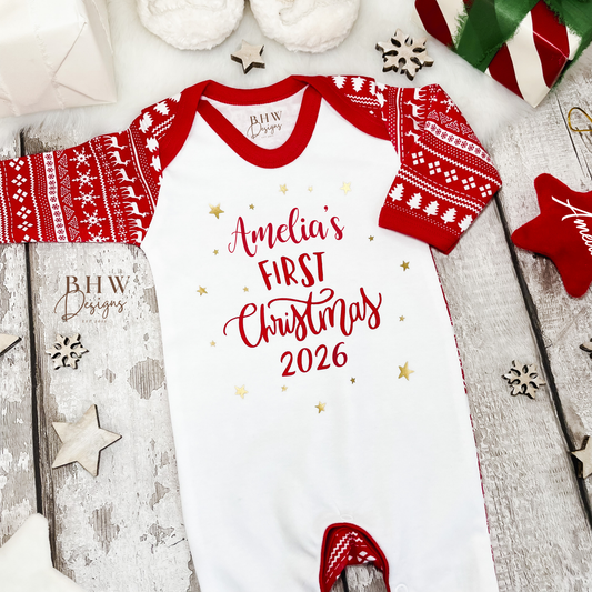 Personalised First Christmas Fair Isle Bodysuit