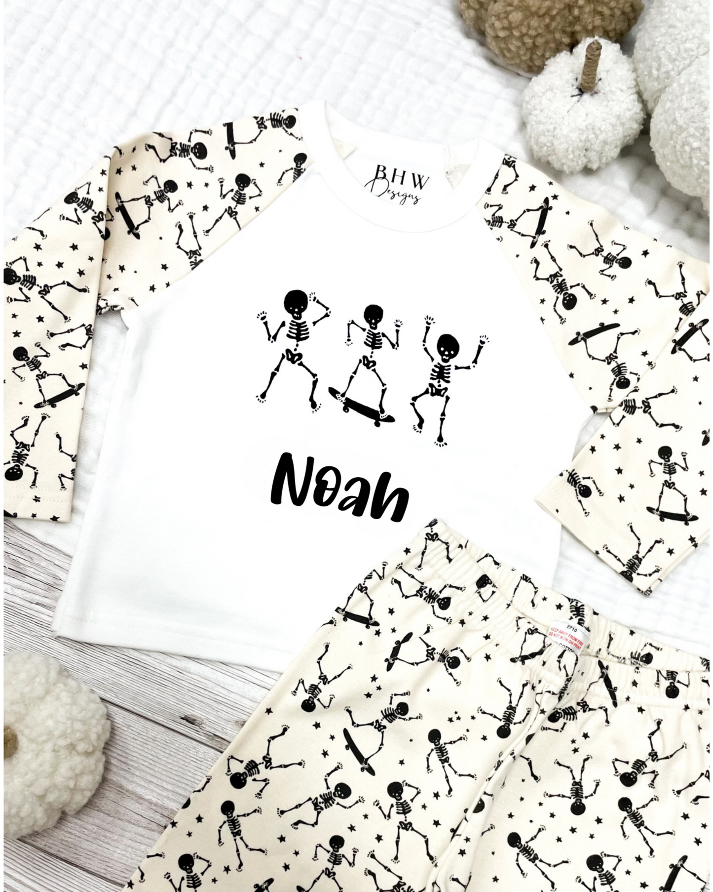 Personalised Glow in the Dark Skeleton Halloween Pyjamas