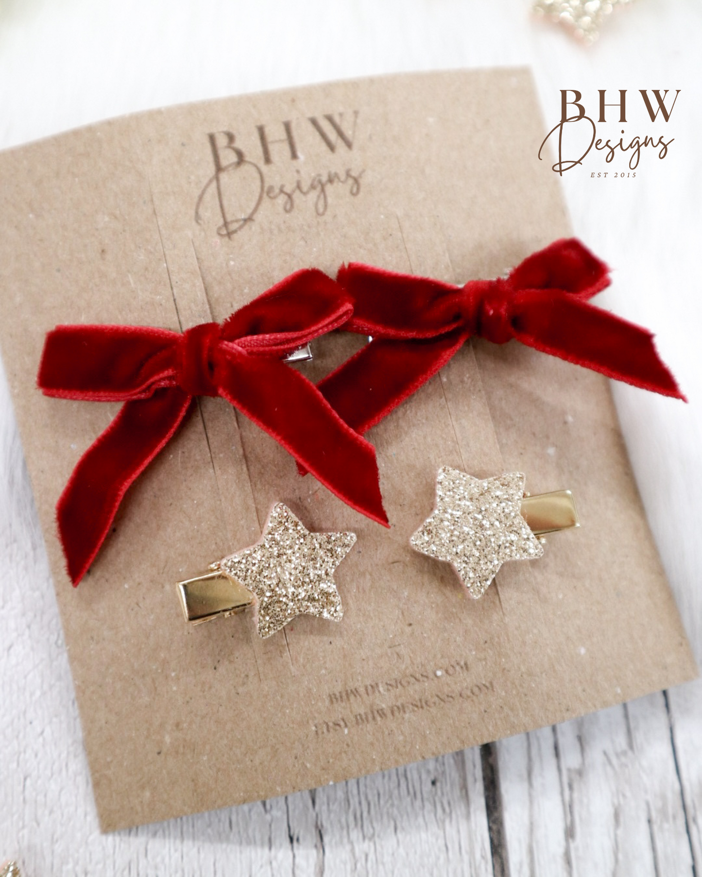 Mini Red Velvet Star Hair Bow Set
