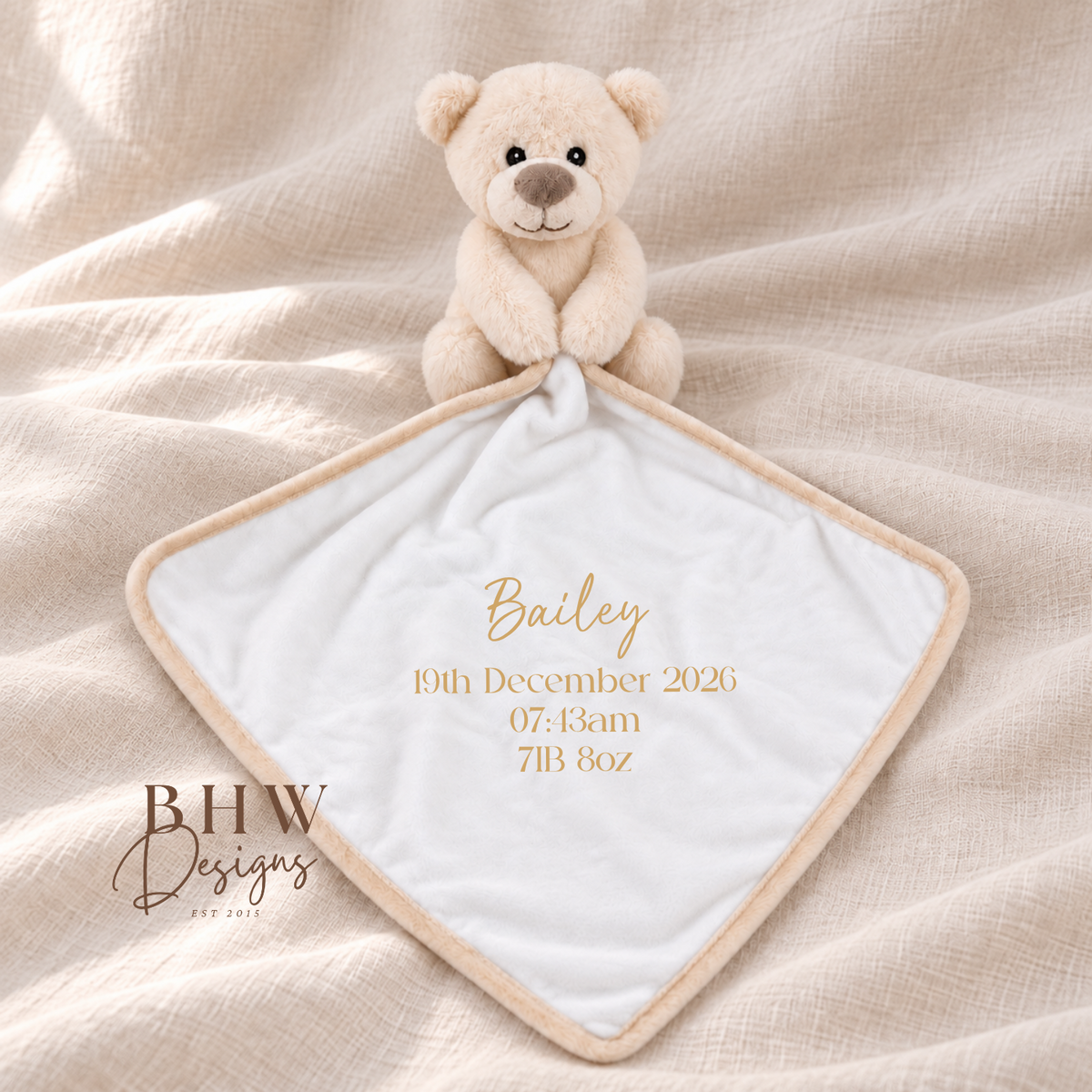 Personalised Cream Teddy bear Comforter