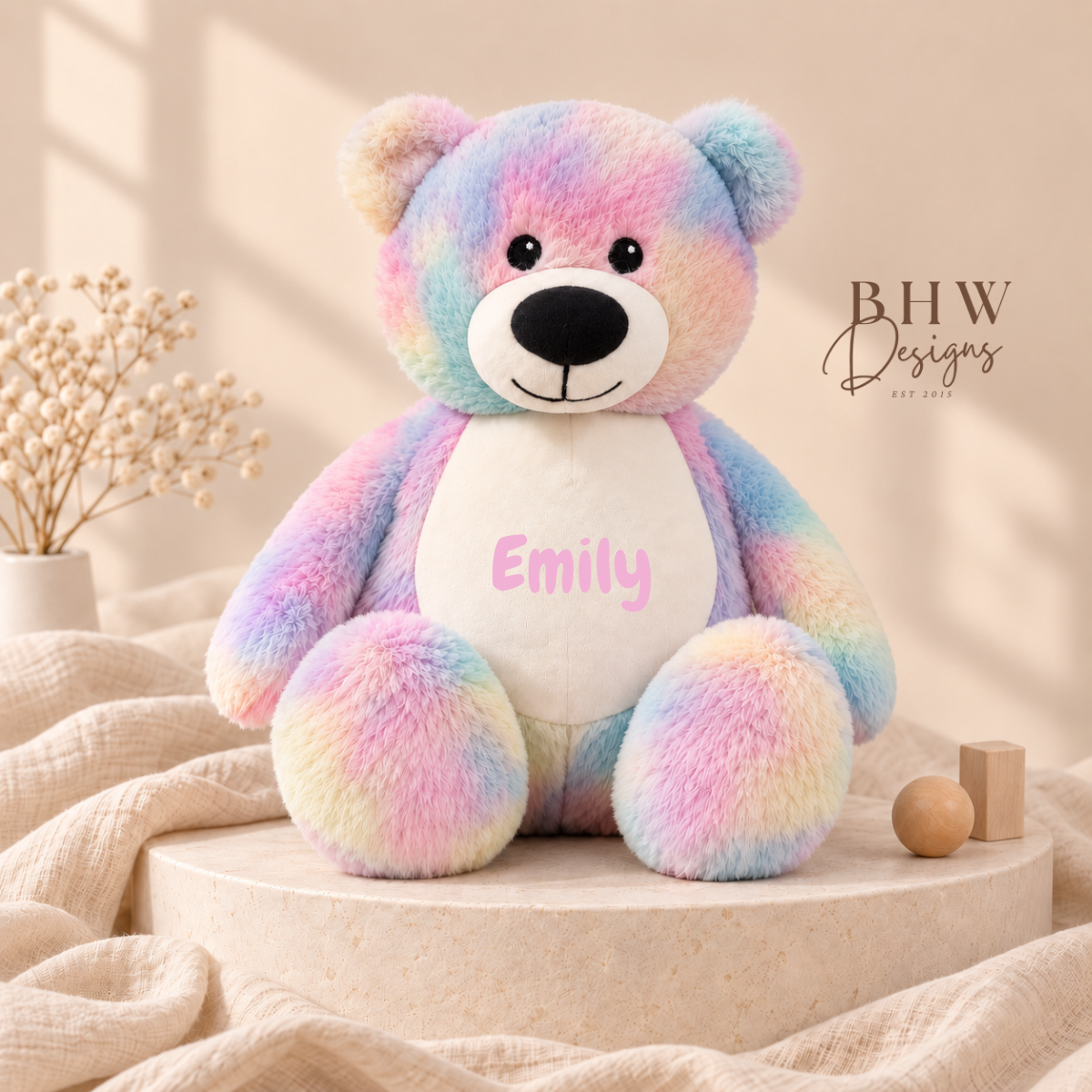 Personalised Pastel Rainbow Teddy Bear