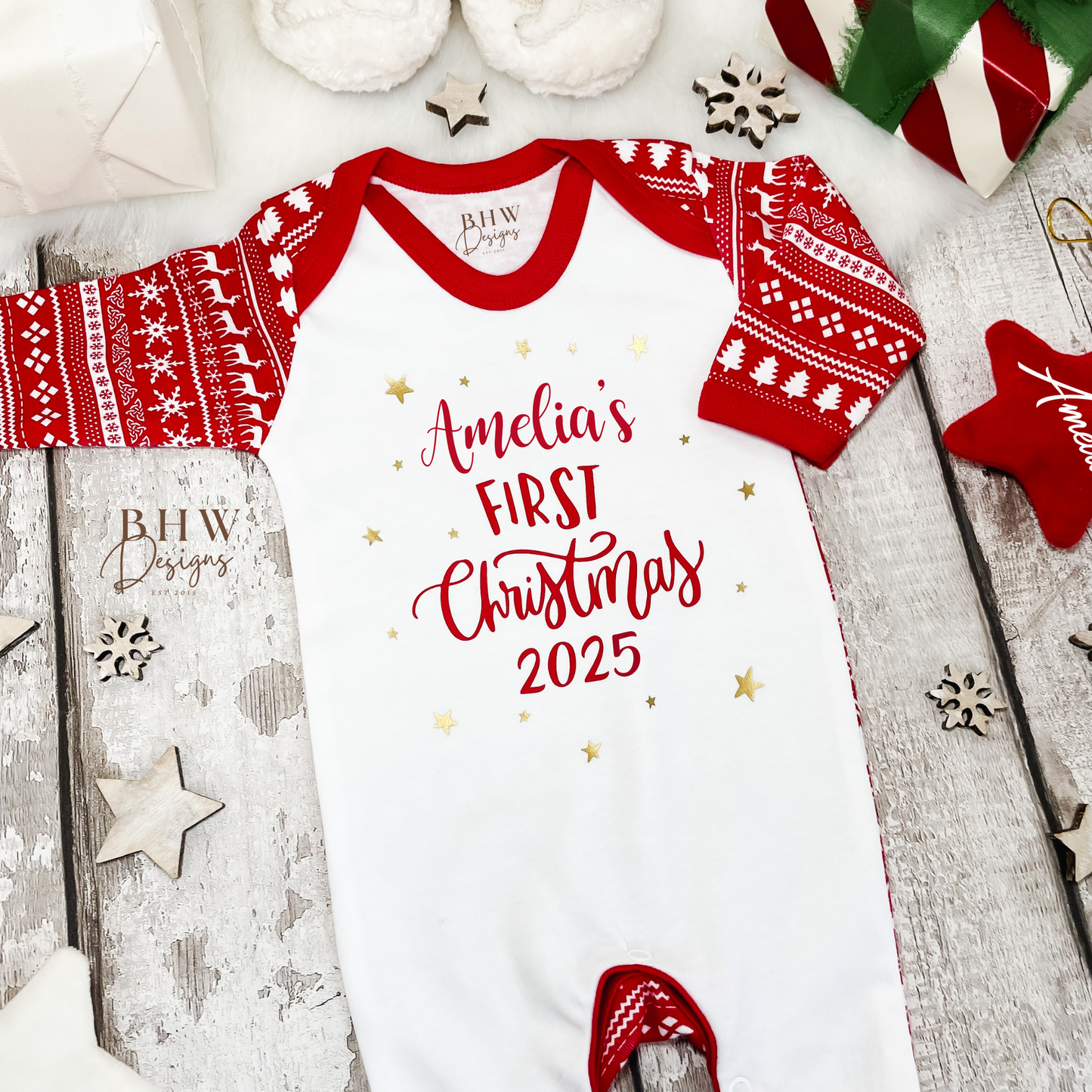 Personalised First Christmas Fair Isle Bodysuit