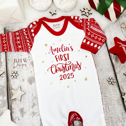 Personalised First Christmas Fair Isle Bodysuit