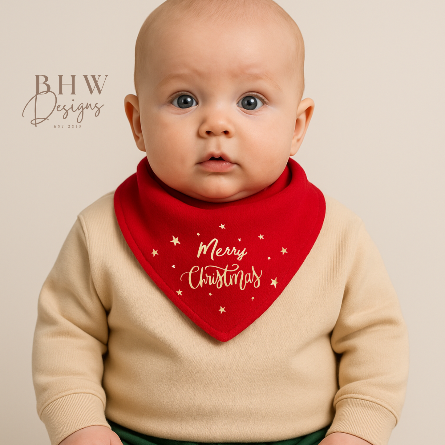 Merry Christmas Red Star Bandana Bib