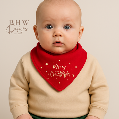 Merry Christmas Red Star Bandana Bib