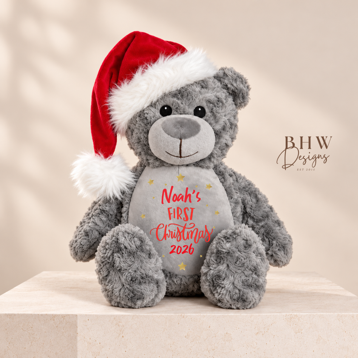 Personalised First Christmas Grey Teddy Bear