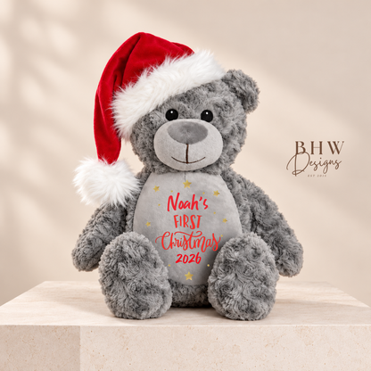 Personalised First Christmas Grey Teddy Bear