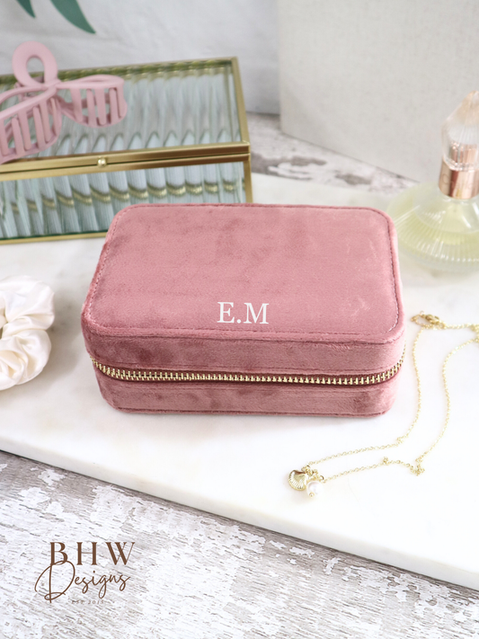 Personalised Velvet Jewellery Case - Rose Quartz