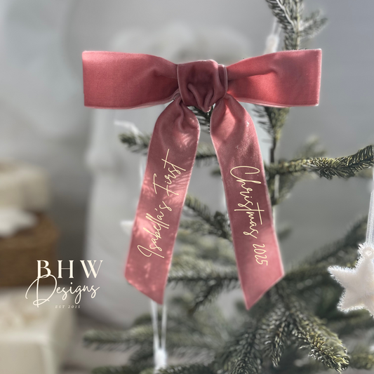 Velvet First Christmas Bow - Dusky Pink