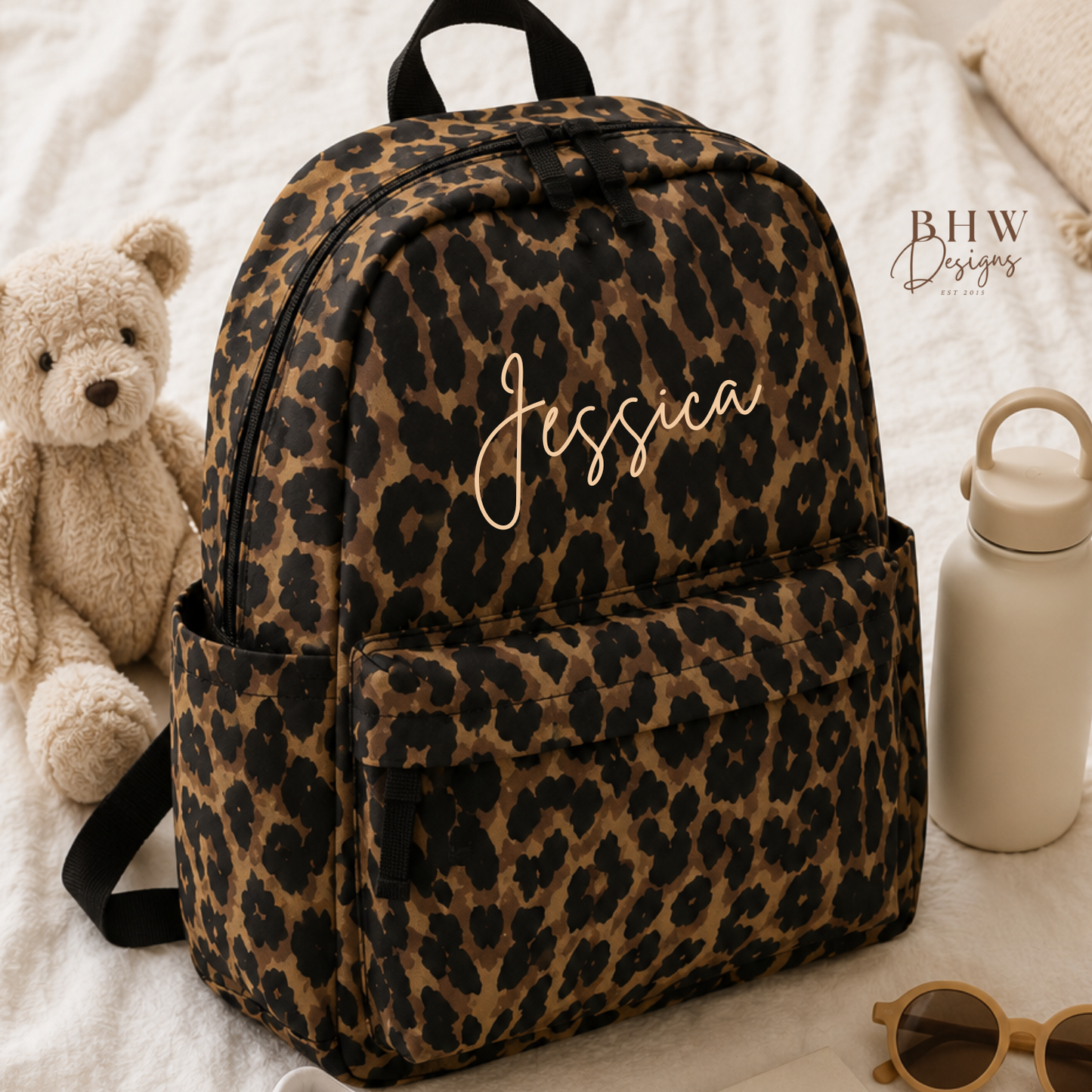 Personalised Leopard Print Kids Backpack