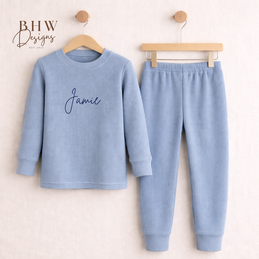 Personalised Ribbed Loungewear Set - Dusky Blue