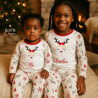 Personalised Girl Reindeer Pyjamas