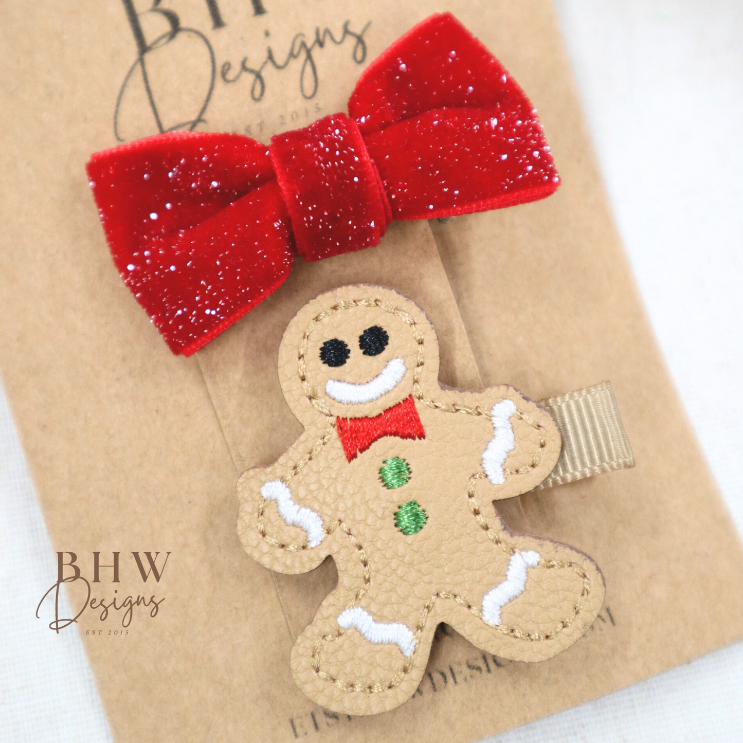 Gingerbread man Clip & Red Bow Set