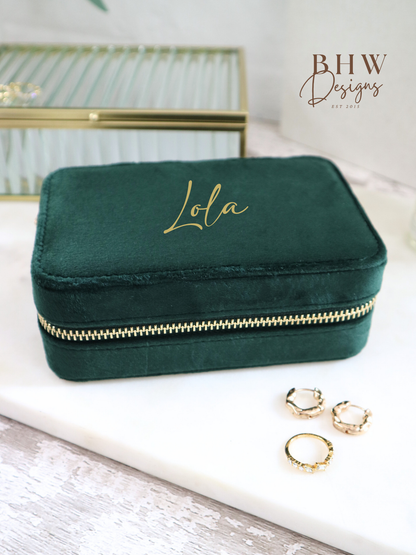 Personalised Velvet Jewellery Case - Emerald