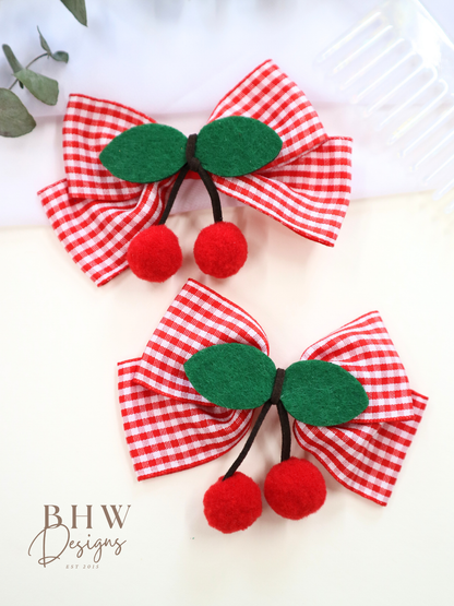 Cherry Gingham Hair Bow