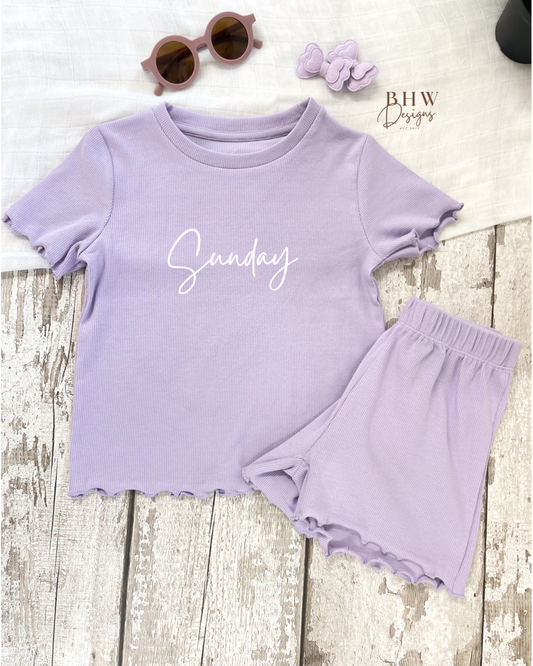Girl's Ribbed T-shirt and Short Set - Lilac