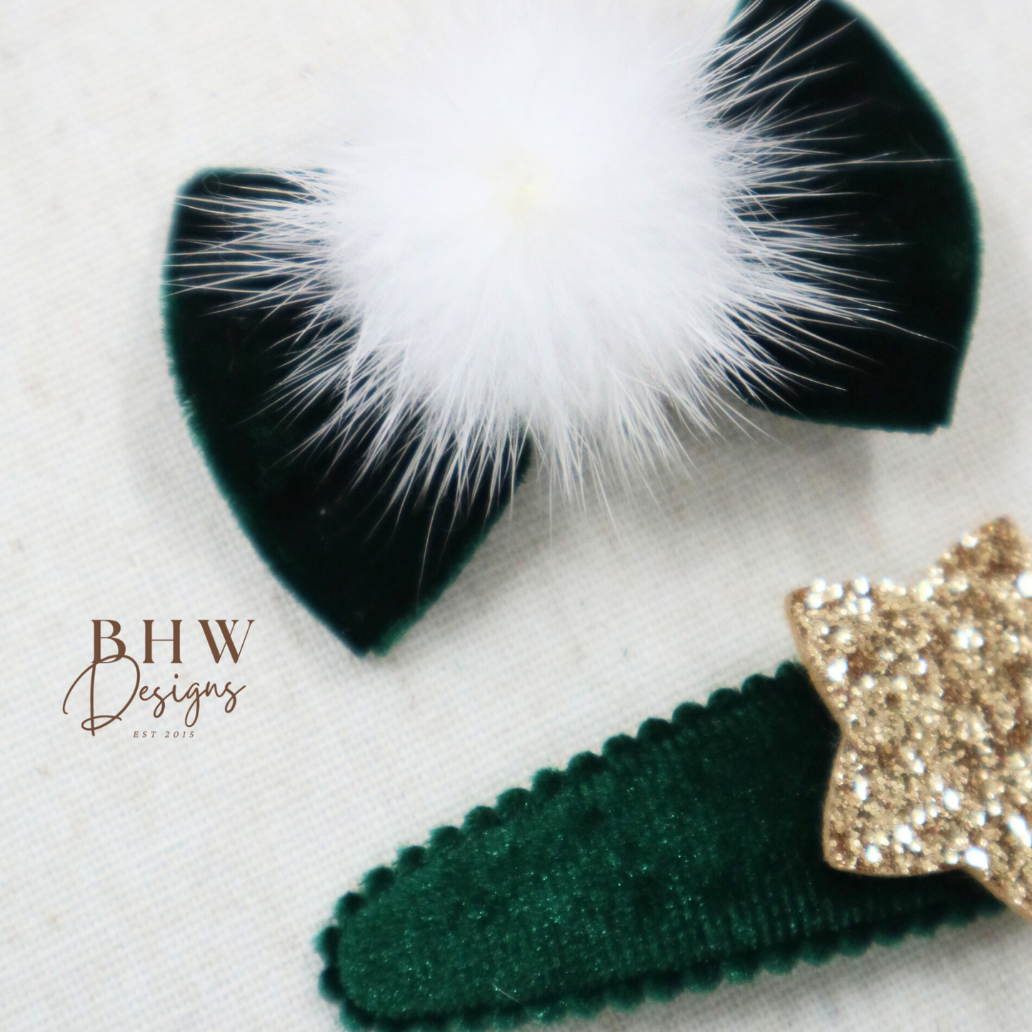 Green Bow and Star hair Clip set