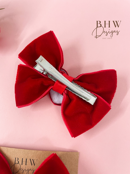 Red Velvet Heart Hair Bow