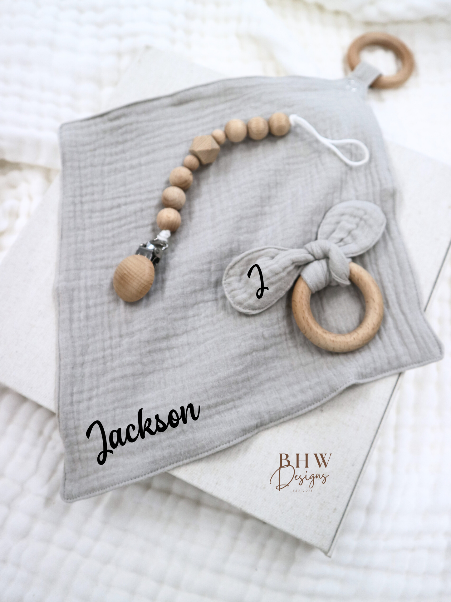 3 Piece Personalised Baby Set - Grey
