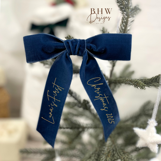 Velvet First Christmas Bow - Navy Blue