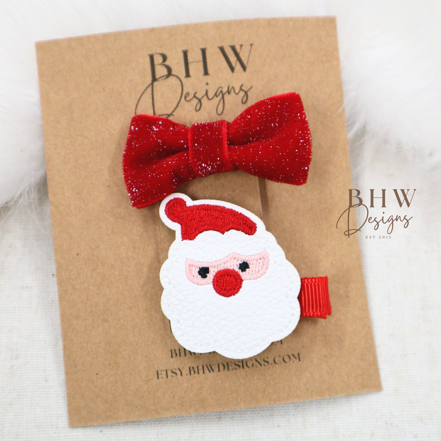 Santa Clip & Red Bow Set