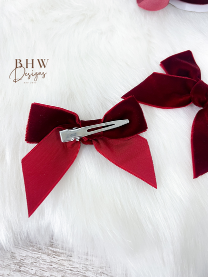 Red Velvet Hair Bow Set