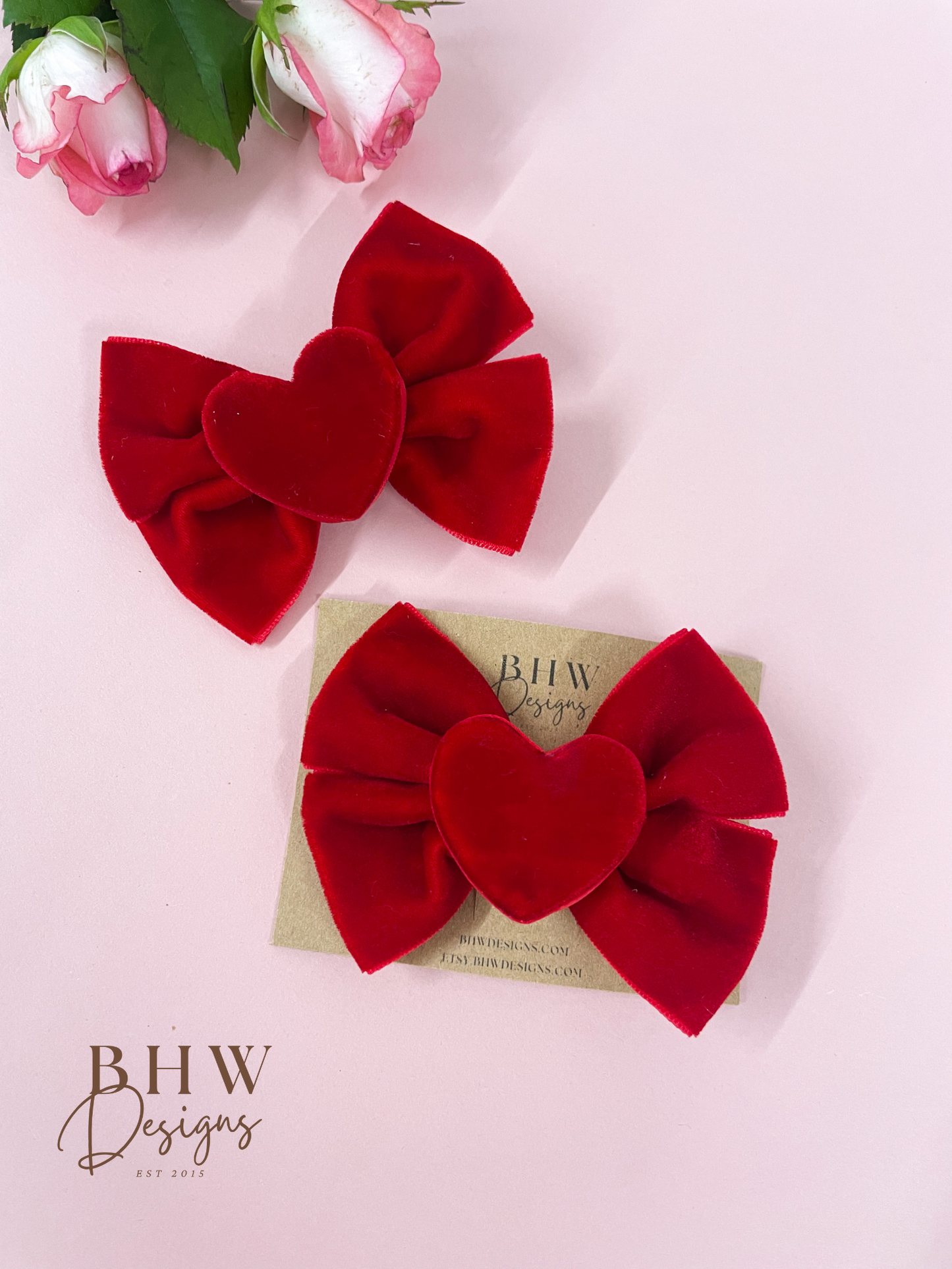 Red Velvet Heart Hair Bow
