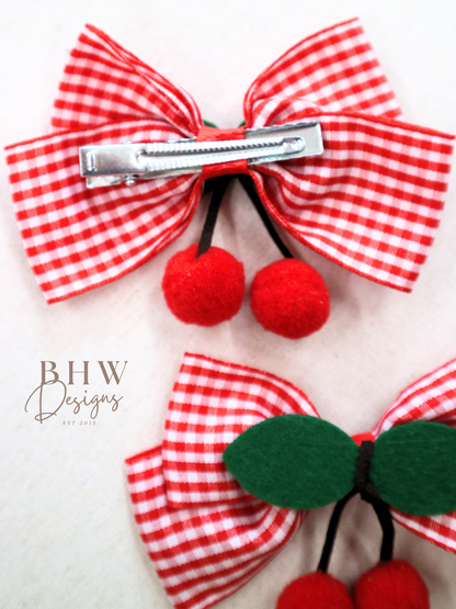 Cherry Gingham Hair Bow