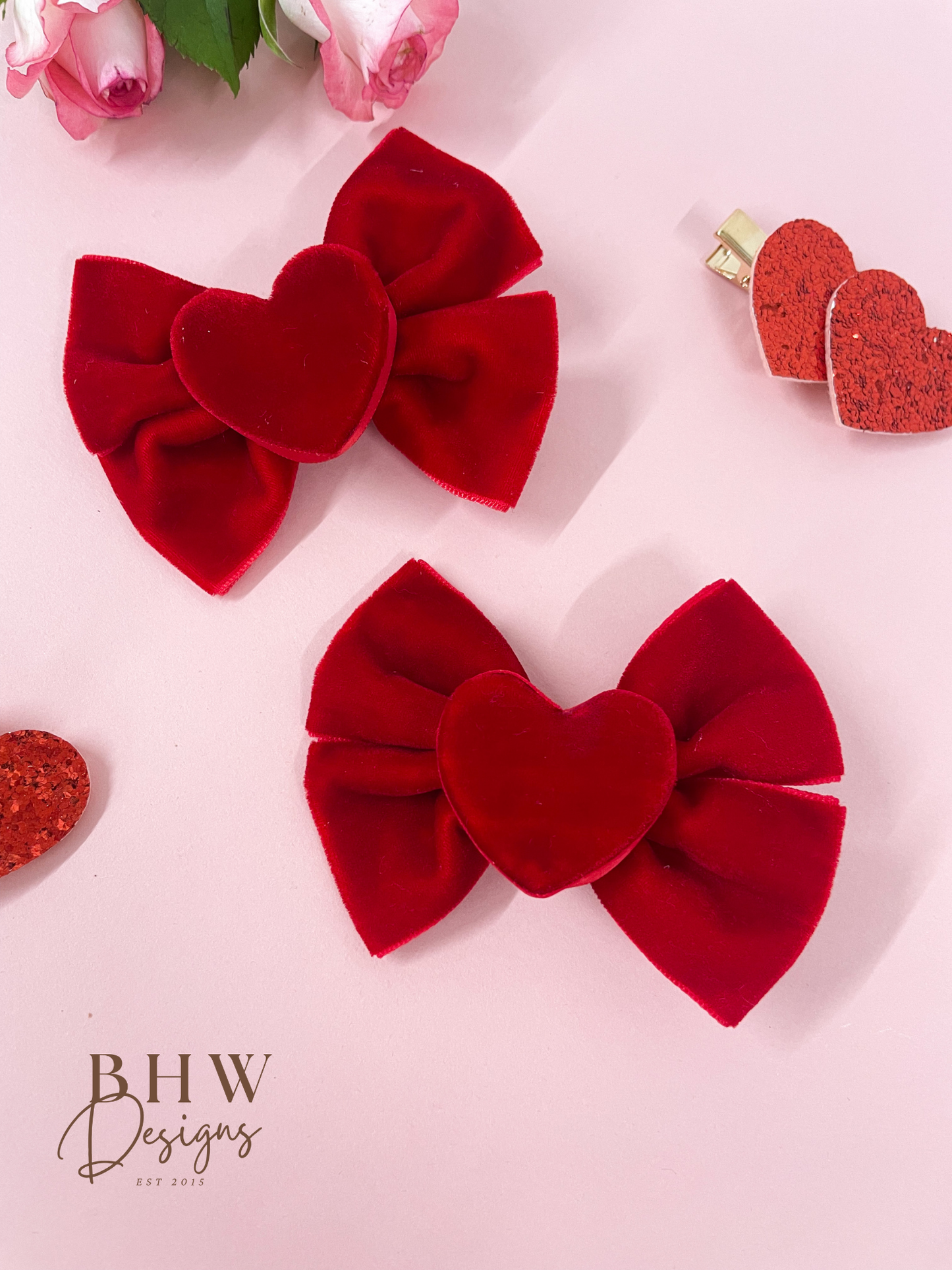 Red Velvet Heart Hair Bow